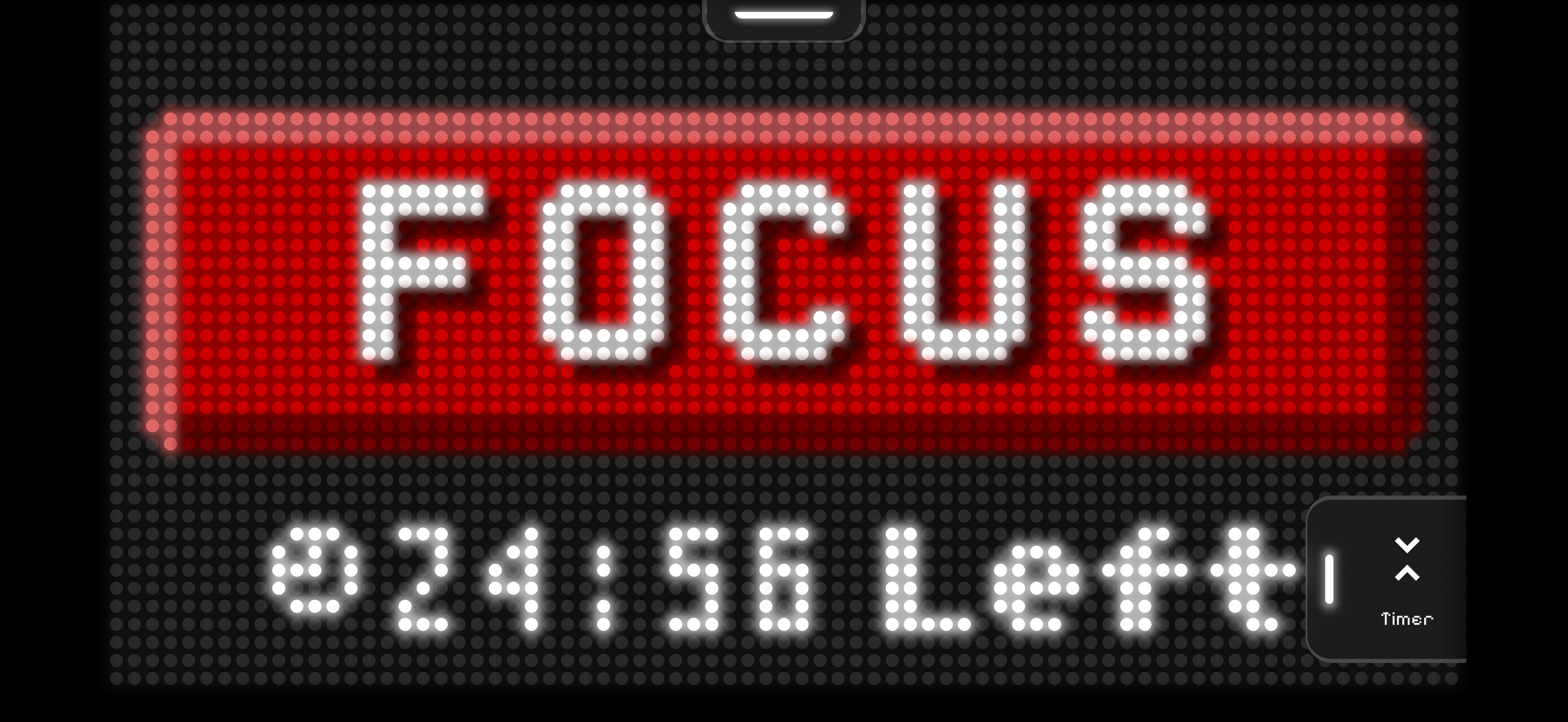 Pixel Focus Pomodoro Timer App Interface - Retro LED Matrix Display